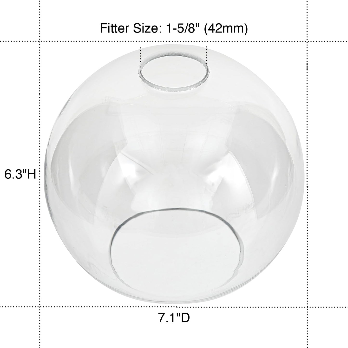 Euzhilumi Glass Lamp Shade Replacement Globe for Light Fixture, 1-5/8 inch Fitter, 7.1" Diameter, 6.3" Height, Clear Glass Cover