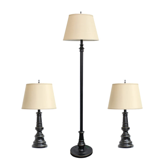 Elegant Designs LC1002-RBZ Traditional Style Restoration Bronze Three (3) Pack Lamp Set (2 Table Lamps, 1 Floor Lamp)