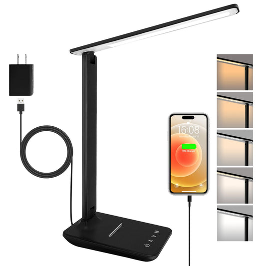 Shinelife LED Desk Lamp for Home & Office, Touch Control, Adjustable Brightness & 5 Modes, USB Charging, Dimmable Study & Craft Light, Black