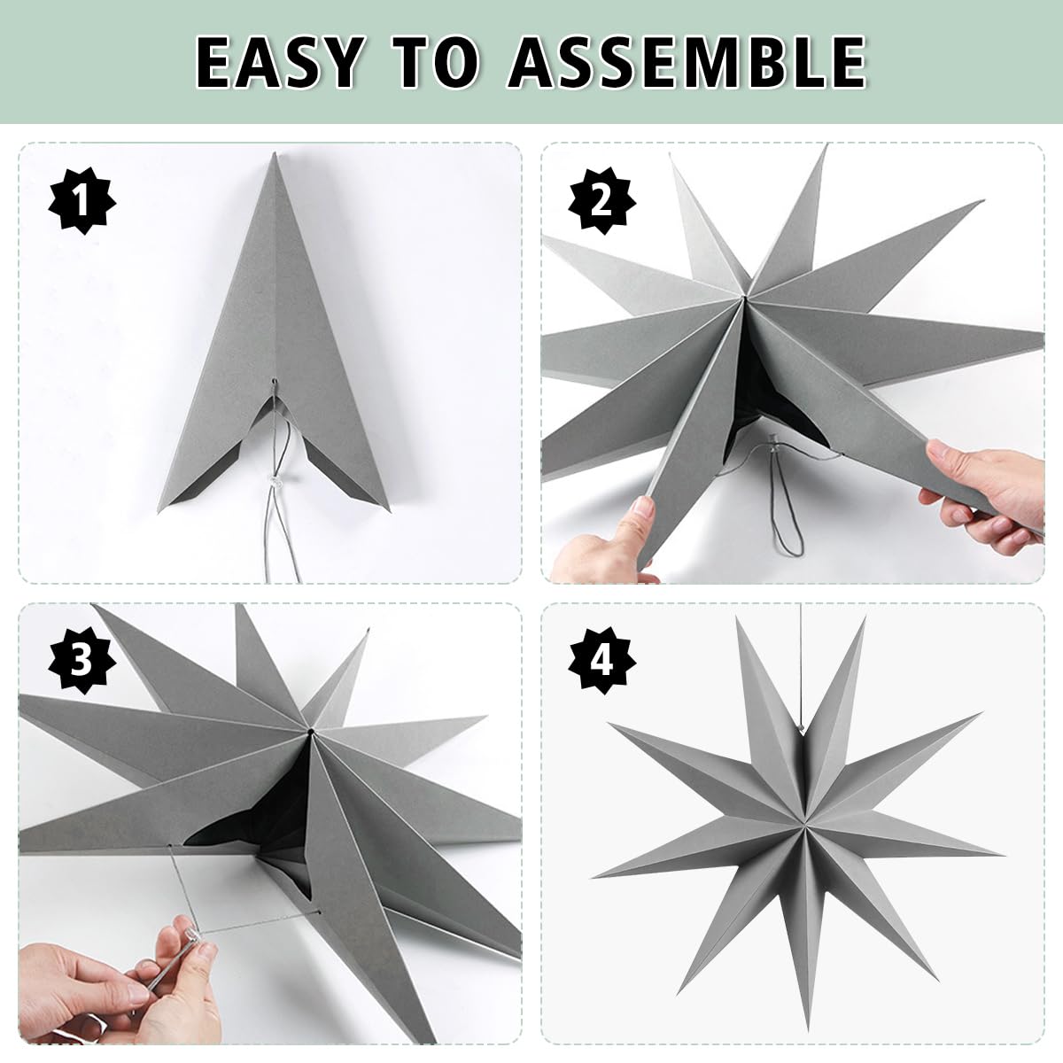 5-Pack 11.8” Gold 9-Point Paper Star Lanterns – Hanging Paper Lampshades for Christmas, Wedding, Birthday & Home Decor