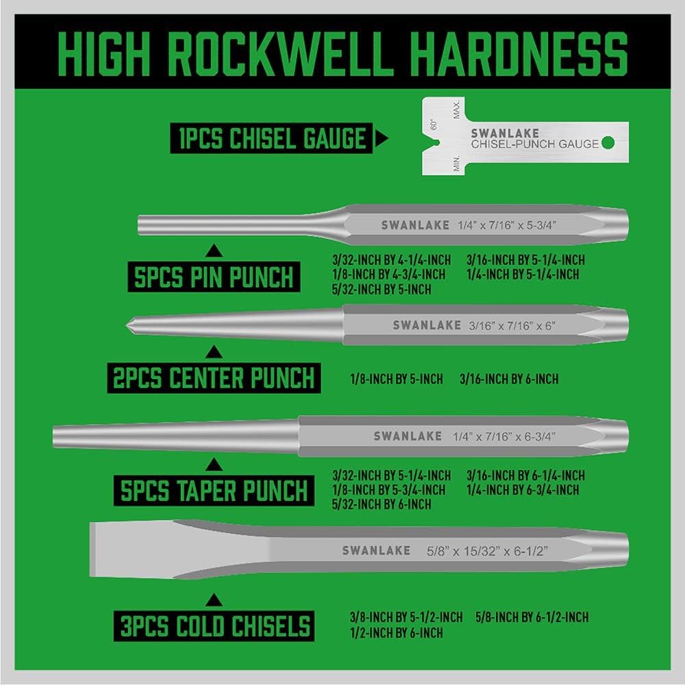 16-Piece Precision Punch & Chisel Set - Taper Punch, Pin Center Punch, Cold Chisels & Gauge for Versatile Applications
