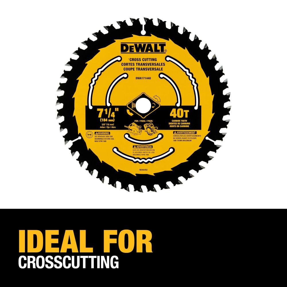 DEWALT Circular Saw Blade, 7 1/4 Inch, 40 Tooth, Wood Cutting (DWA171440)