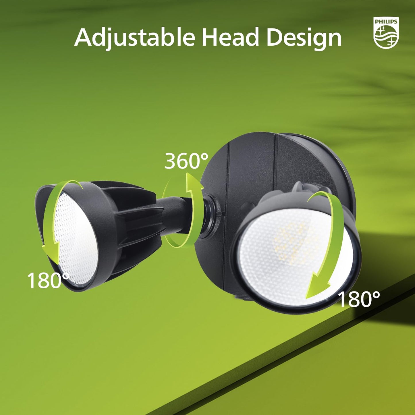 Philips 44W LED Security Flood Light, 3500LM Outdoor Light, 5000K Daylight, Switch Controlled, Dual Adjustable Heads, Aluminum, Wet Rated