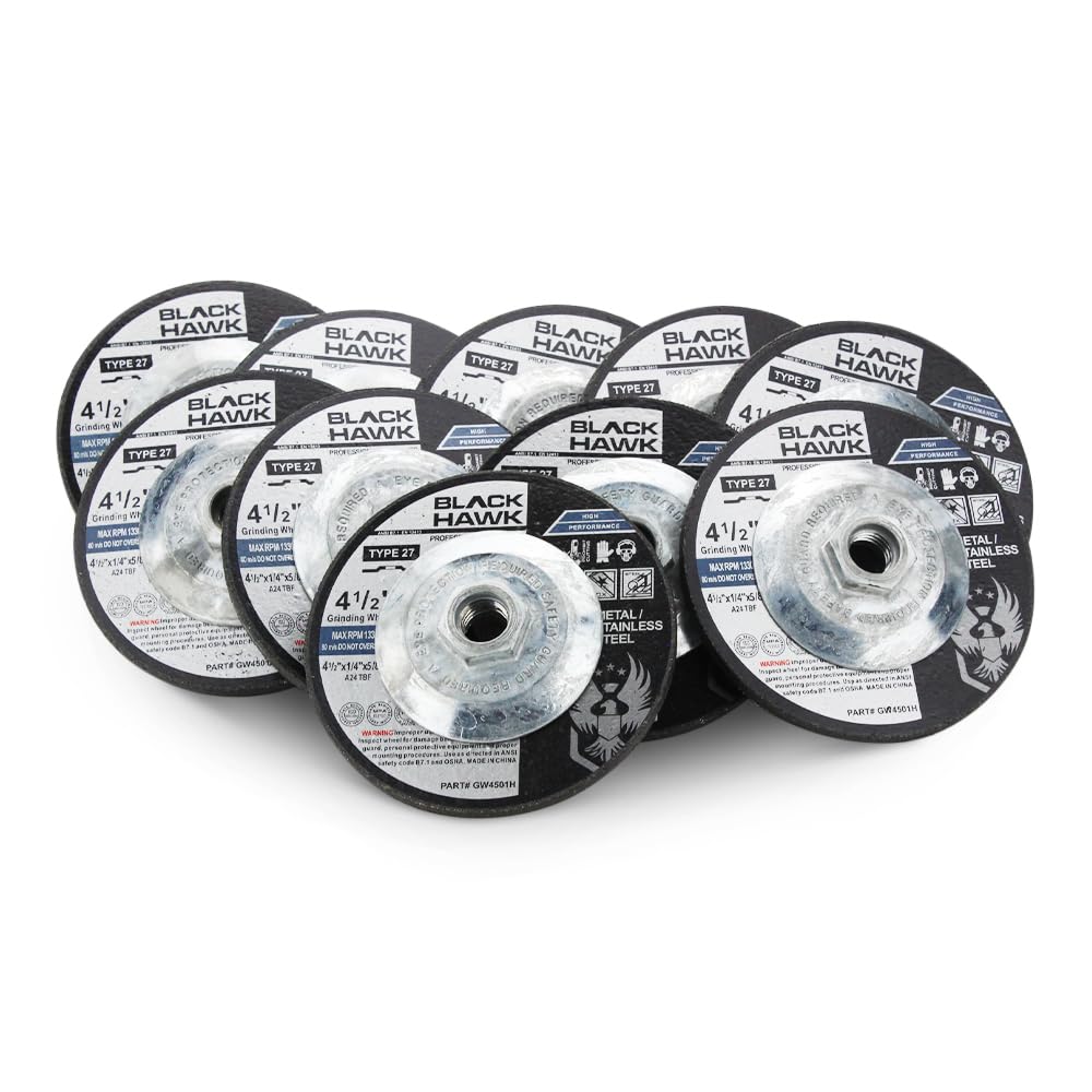 BHA 4-1/2" x 1/4" x 5/8"-11 Depressed Center Metal Grinding Wheels with Hub - for 4.5" Inch Angle Grinders - 10 Pack