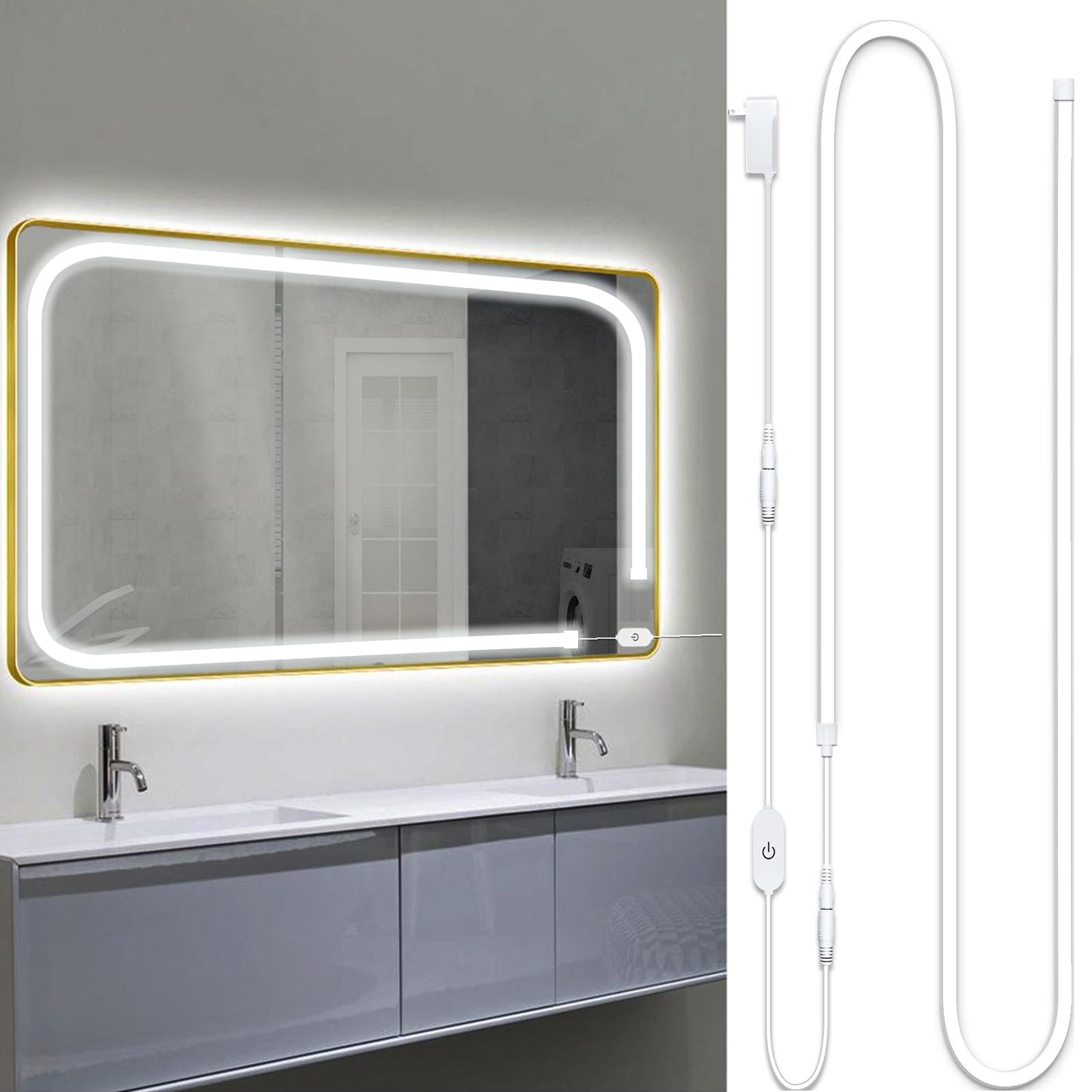 Blikshin LED Vanity Mirror Lights – Hollywood Style, 10FT Dimmable 6000K, Self-Adhesive Strip with 12V Adapter for Makeup & Bathroom