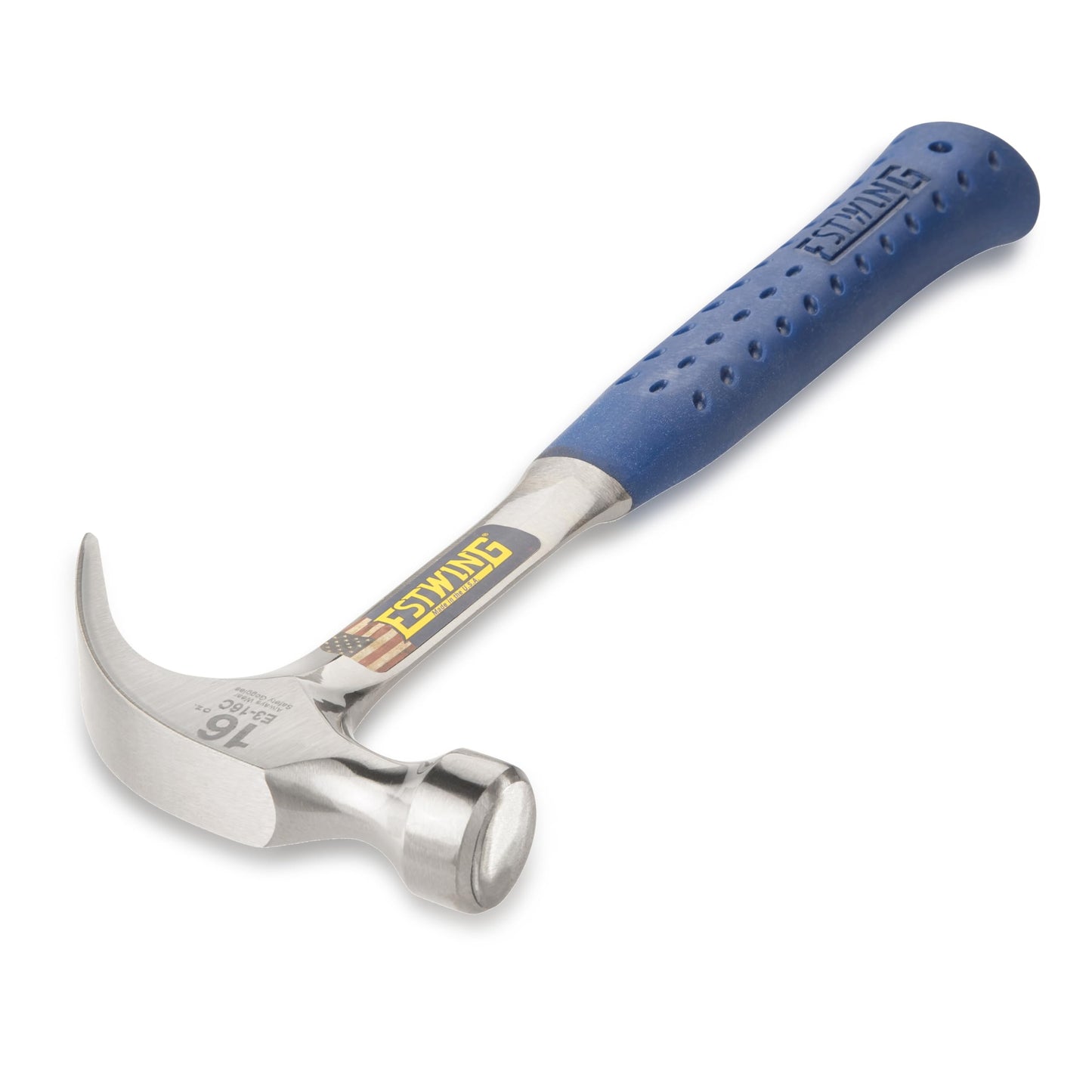 ESTWING Hammer - 16 oz Curved Claw with Smooth Face & Shock Reduction Grip - E3-16C,Silver