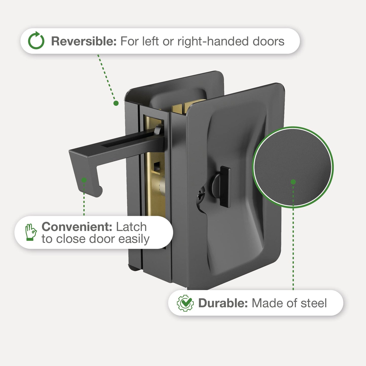 Richelieu Hardware 1701FBPSBC Onward Rectangular Pocket Door Pull with Privacy Lock, 3-1/4 in (82 mm), Black
