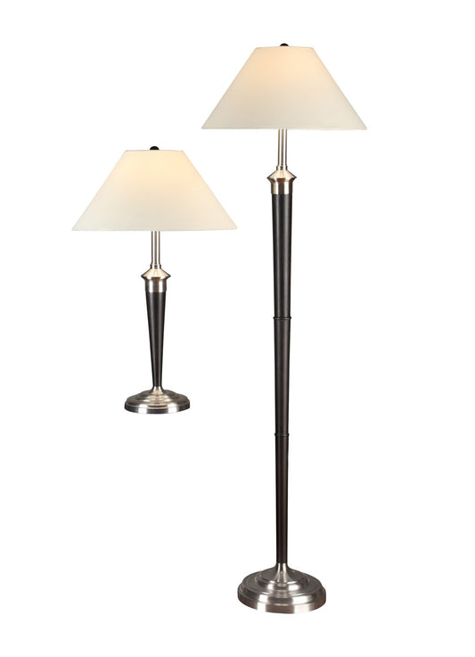 Artiva USA Twin-Pack, Classic Cordinates Table and Floor Lamps Set, Quality Brushed Steel and Espresso Finish