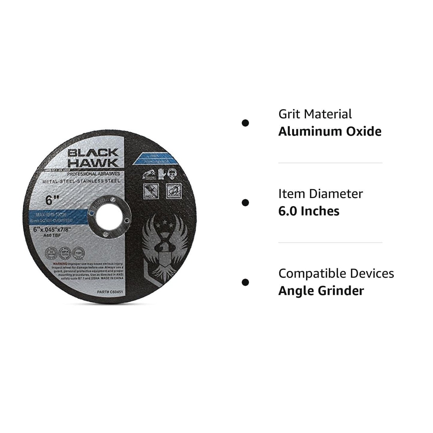 BHA Metal and Stainless Steel Thin Cut Off Wheels for Angle Grinders, 6” x .045” x 7/8” - 25 Pack