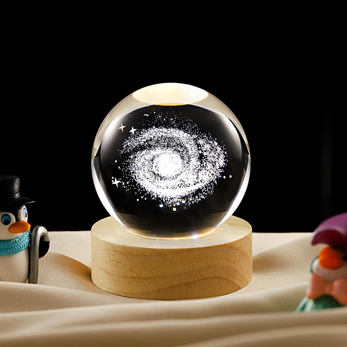 YANFEYHA 3D Galaxy Crystal Ball Lamp, Dimmable LED Night Light with Wooden Base, Desk & Bedroom Decor, Kids Teens Adults Gift, 2.4”