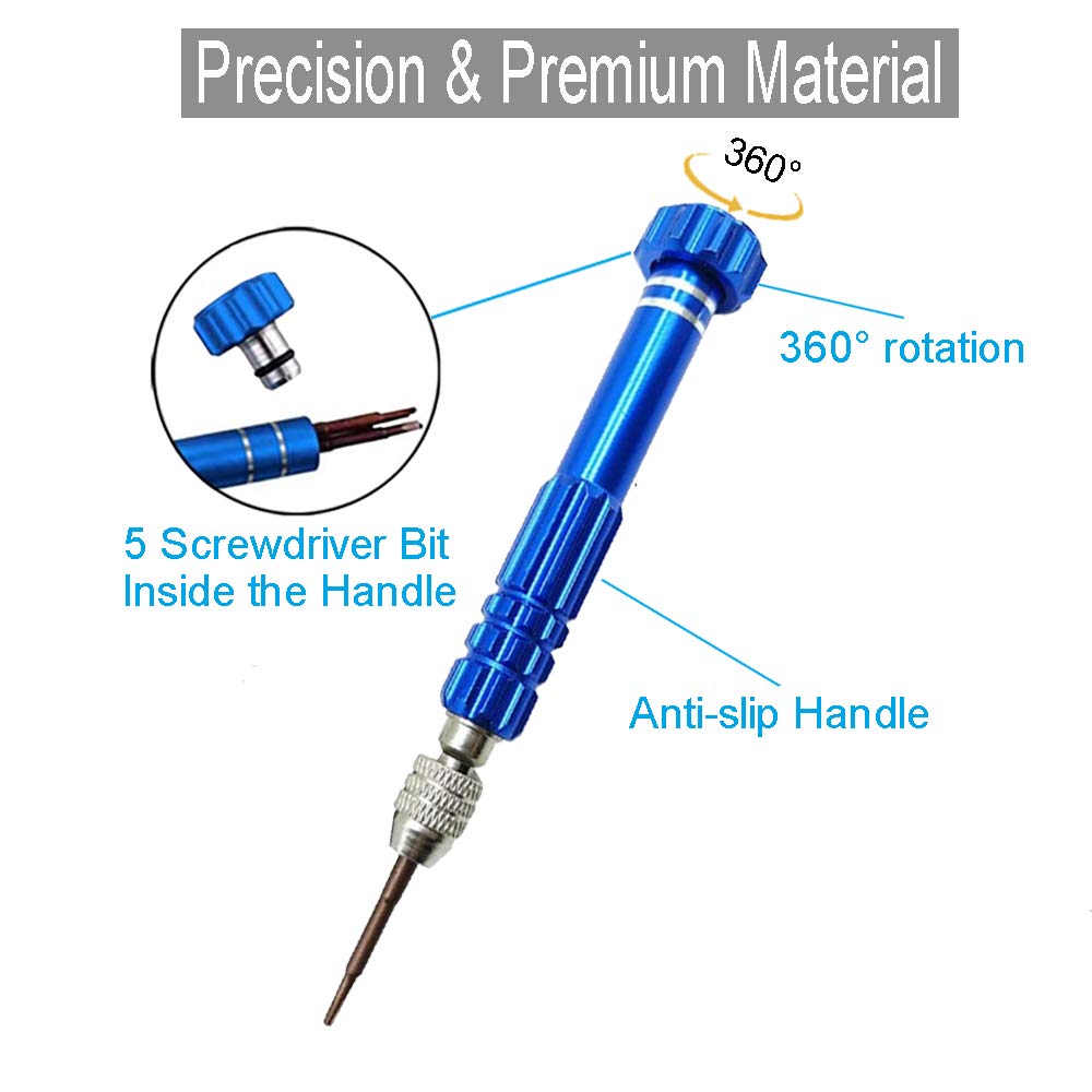 5-in-1 Eyeglass & Electronics Repair Kit – Precision Screwdrivers (T5-T6,+/-1.5,Star 0.8) with Mini Keychain for Glasses, Watches, Phones