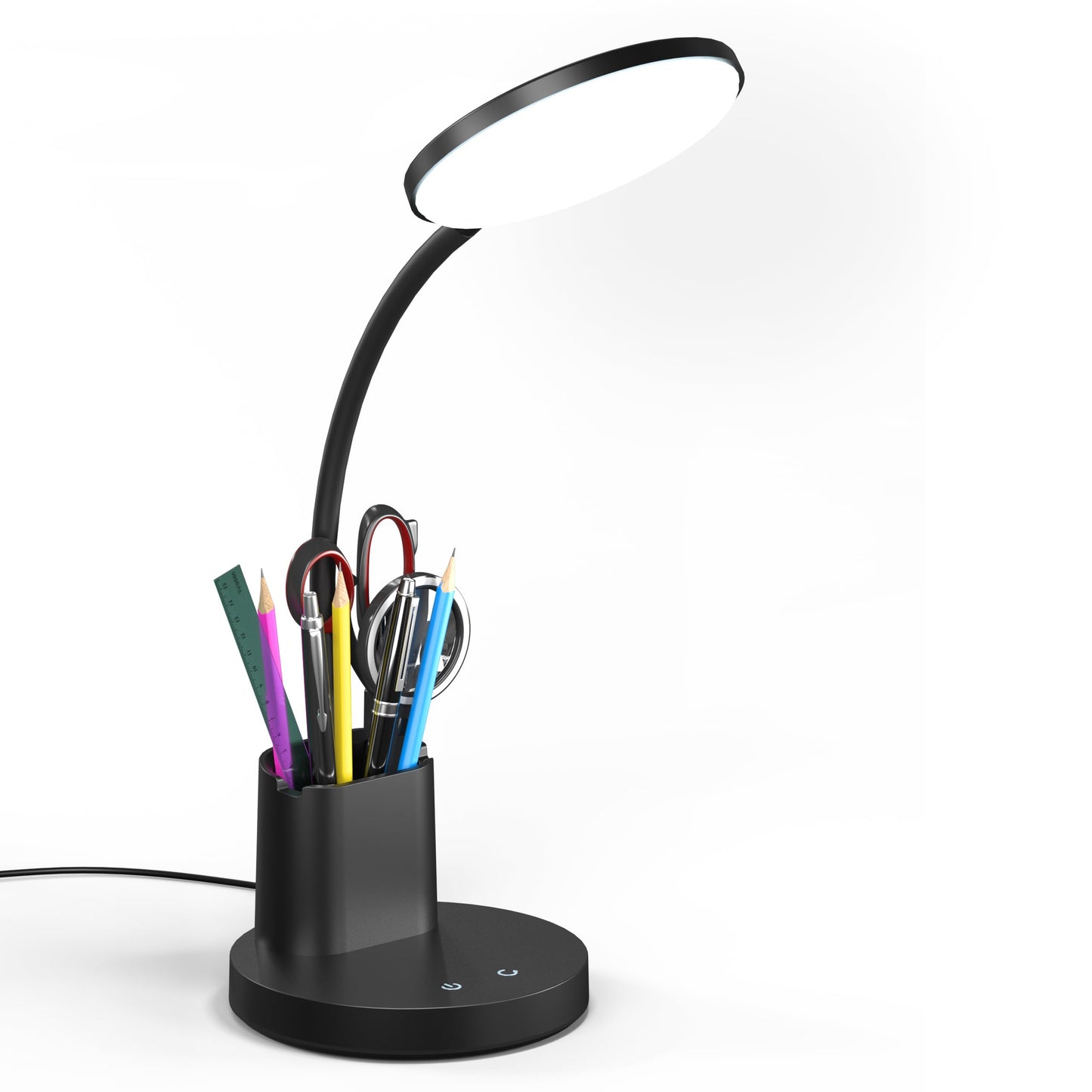 Vicsoon LED Desk Lamp for Home Office, Touch Control, 3 Color Modes, Dimmable 360° Adjustable Arm, Pen & Phone Holder, Black