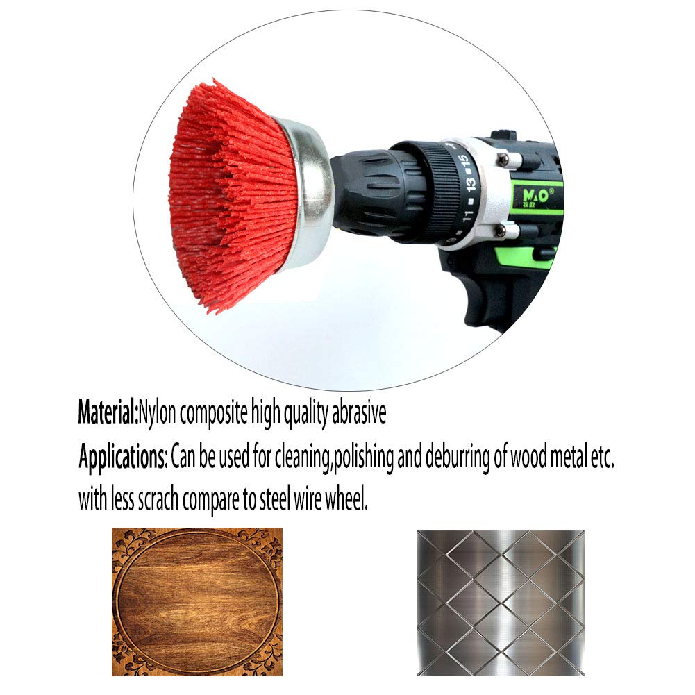 FPPO 3Pcs 3 Inch Assorted Cup Brushes Abrasive Wire Nylon Cup Brush for Drill,Grit 80 120 320 with 1/4" Shank,Rotary Brushes for Machines