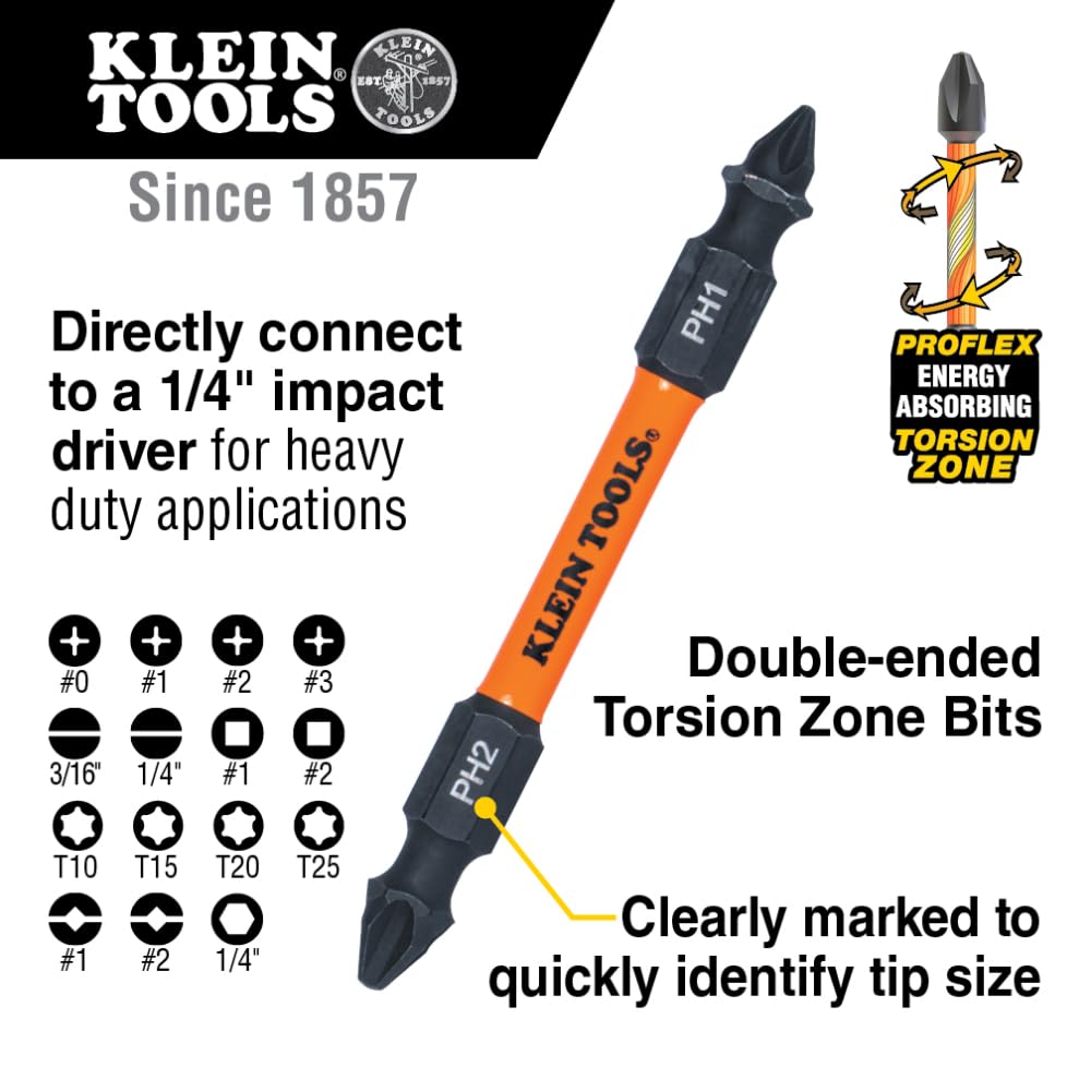 Klein Tools 32315HD 15-in-1 Multi-Bit Ratcheting Screwdriver, Impact-Rated, 7 Double-Ended ProFlex Torsion Zone Tips, 1/4-Inch Nut Driver, 8-Piece