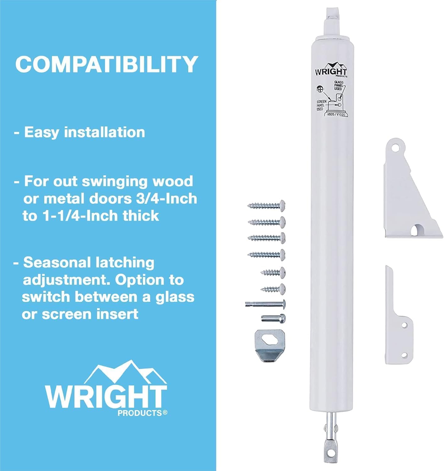 Wright Products 2 Set Heavy Duty Pneumatic Screen and Storm Closer Replacement Kit for Medium and Heavy Weight Screen and Storm Doors, Black (White)