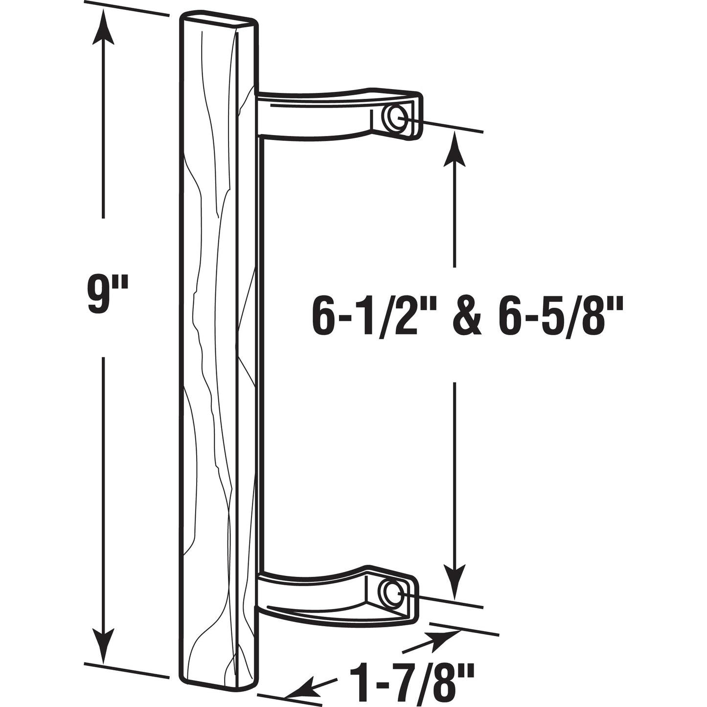 Prime-Line C 1190 Sliding Glass Door Pull Handle, 6-1/2 In. to 6-5/8 In. Hole Centers, Black Diecast Supports, Wood Handle (Single Pack)