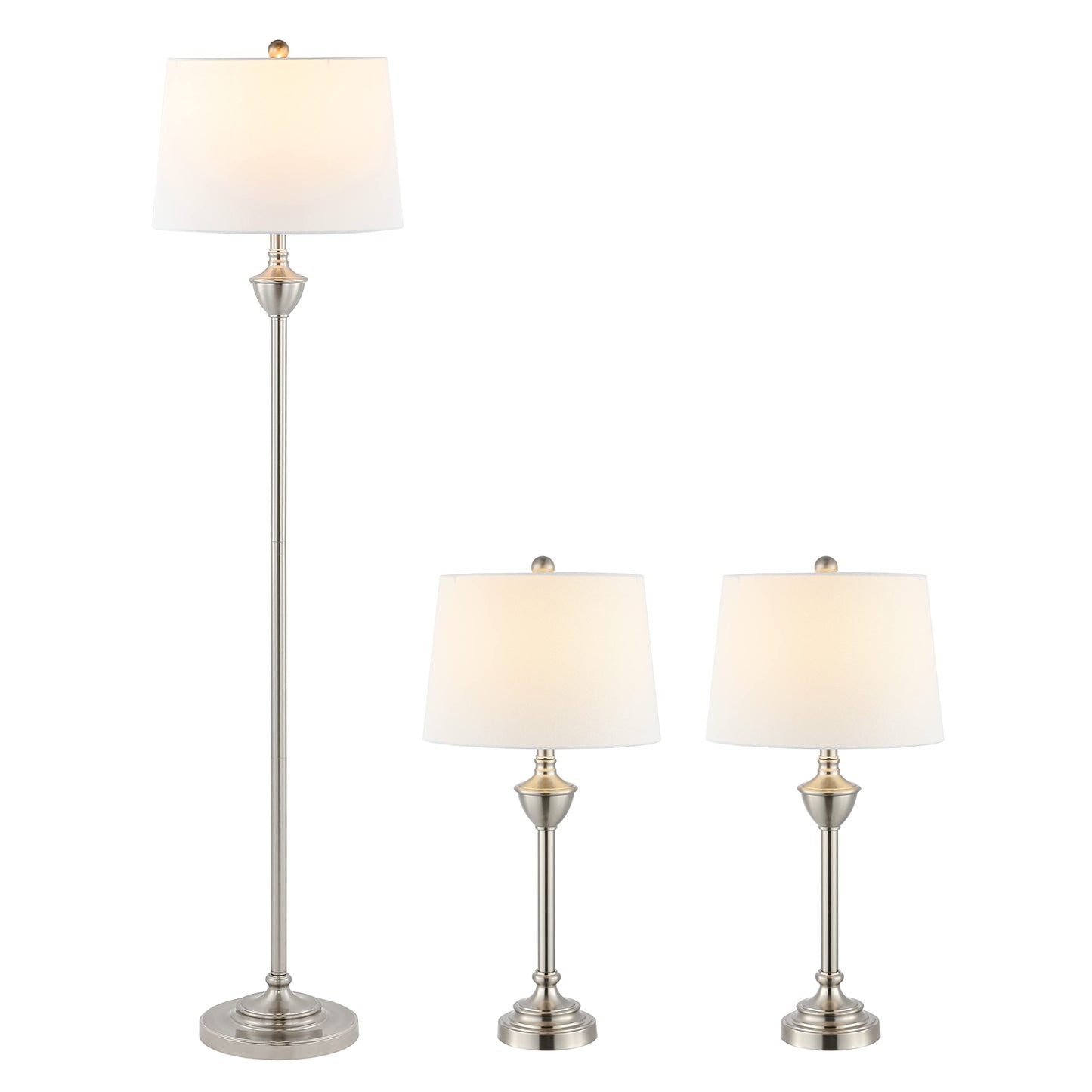 SAFAVIEH Lighting Collection Peltier Contemporary Nickel Floor & Table Lamp Set of 3 (LED Bulbs Included)