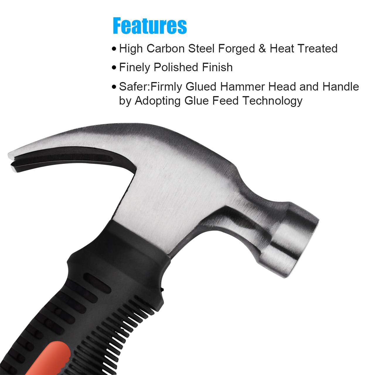 ZUZUAN 2-Piece Claw Hammer Set, 8oz Mini Stubby Hammer & 16oz Fiberglass Hammer, Non-Slip Handle, Heat-Treated Steel Head