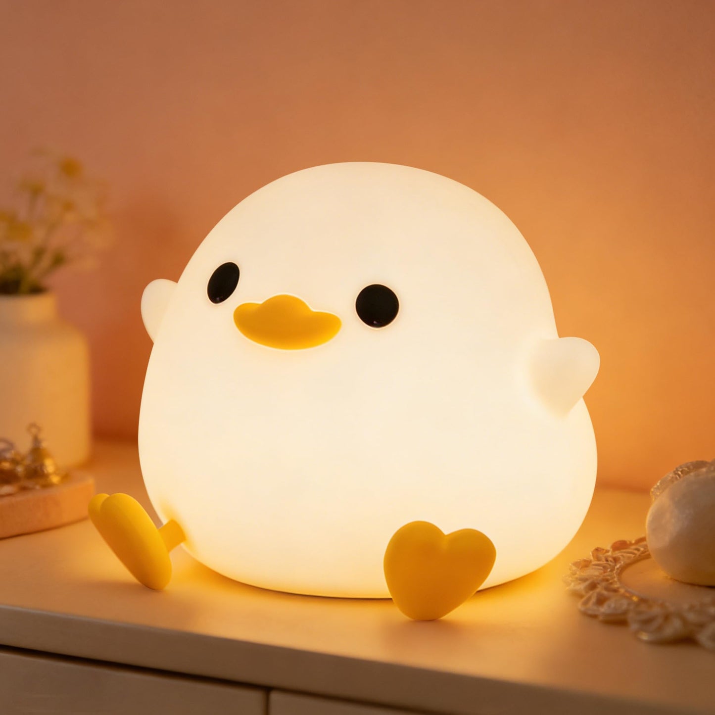 Duck Lamp Night Light, Cute DoDo Ducky LED, Dimmable Silicone Squishy Nightlight for Kids, Rechargeable Touch Bedside Lamp, Gift