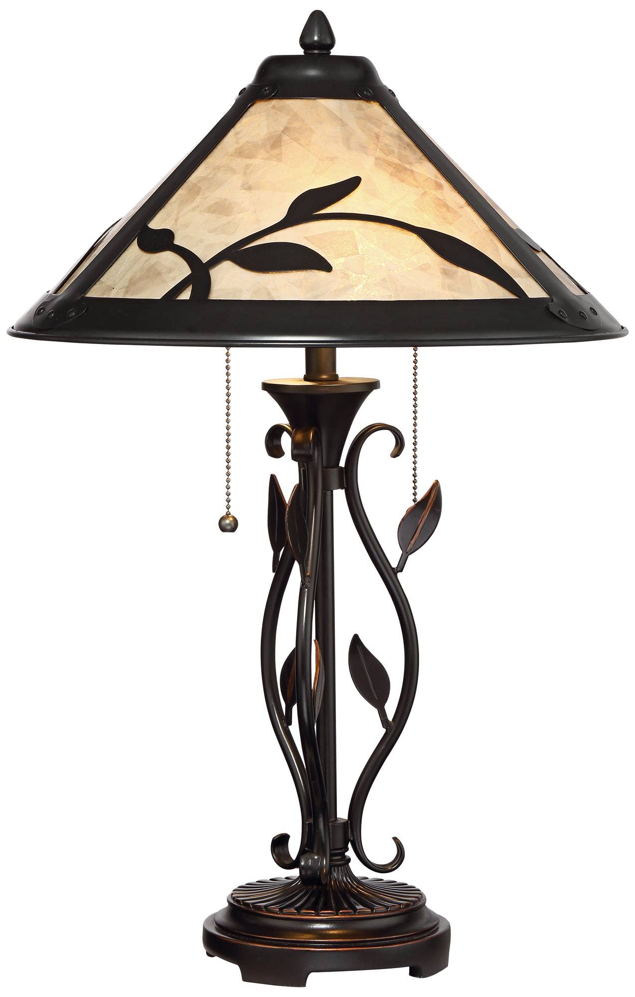 Franklin Iron Works Feuille Farmhouse Table Lamps Set of 2, 23.75" Rustic Leaf & Vine Accent Lamps with Pull Chain, Mica Shade for Bedroom Living Room