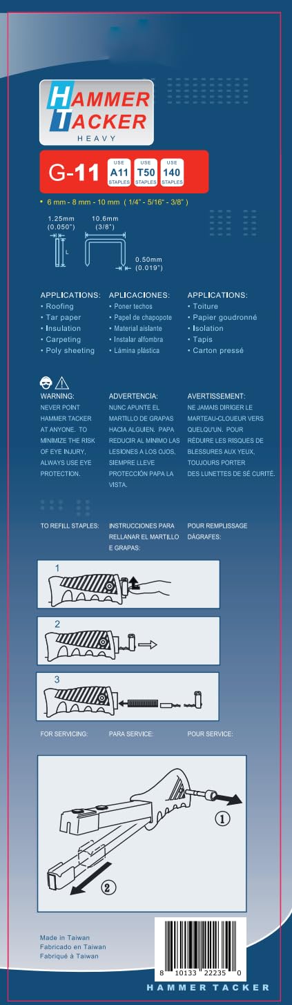 Zeluga Heavy Duty Steel Hammer Tacker with Ergo Grip, Anti-Jam Magazine, Fits 1/4"-3/8" Staples (A11, T50, 140) - Black