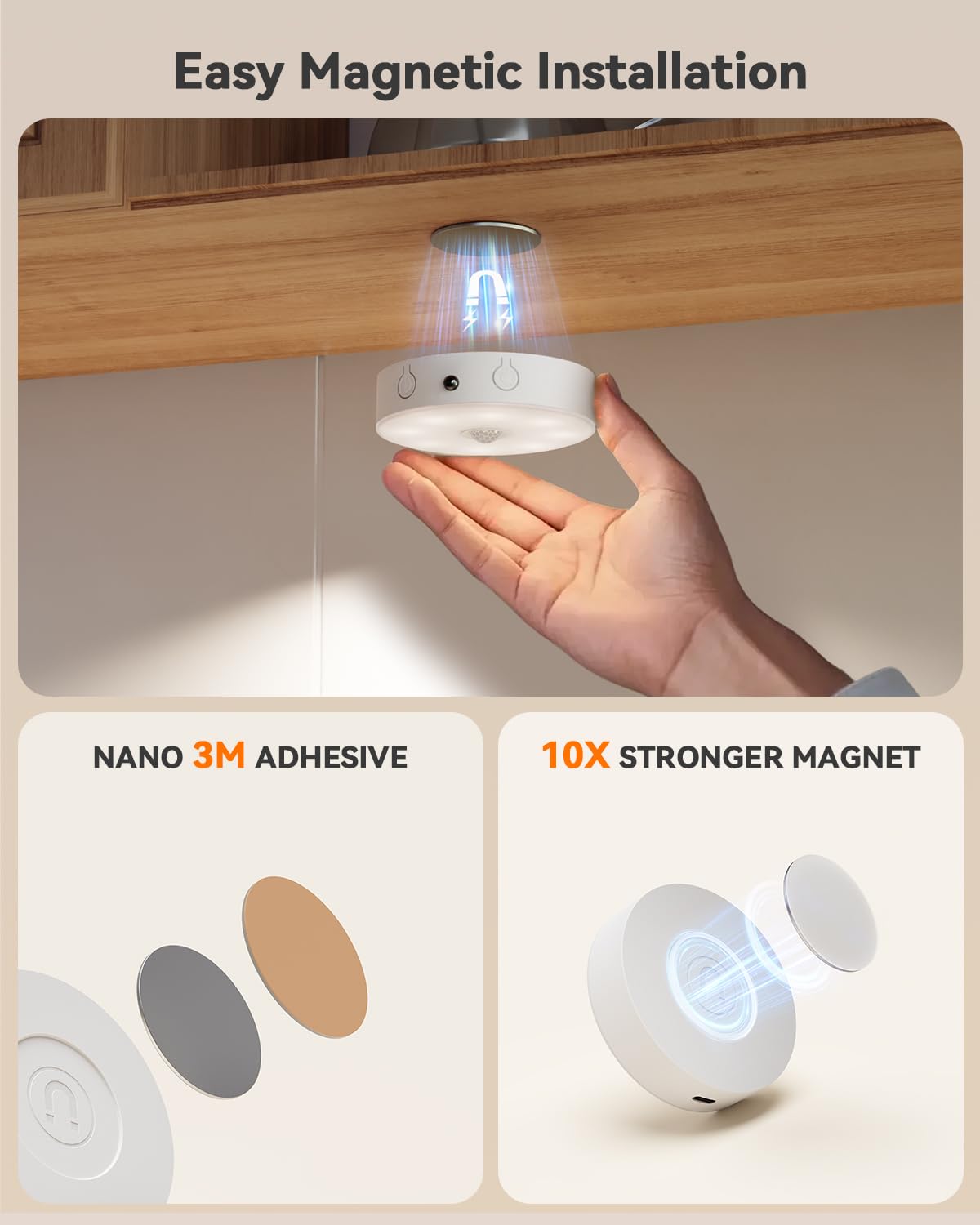 Rechargeable Puck Lights with Remote – 3 Color Temps + 12 RGB LEDs, Motion Sensor, Dimmable Wireless Under Cabinet & Closet Lighting