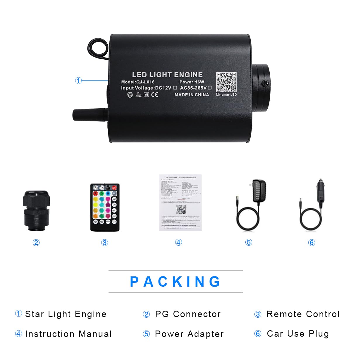 AMKI RGBW 16W Sound Mode Light Source Engine Driver Remote/APP Control Starlight Box Motor for Fiber Optic Star Ceiling Light Kit