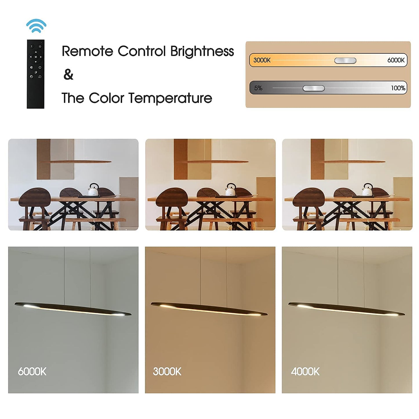 **YISDESIGN 39" Wood Linear LED Pendant Light, Dimmable 24W Hanging Island Fixture for Dining Room, Kitchen, Bar, Walnut Finish**