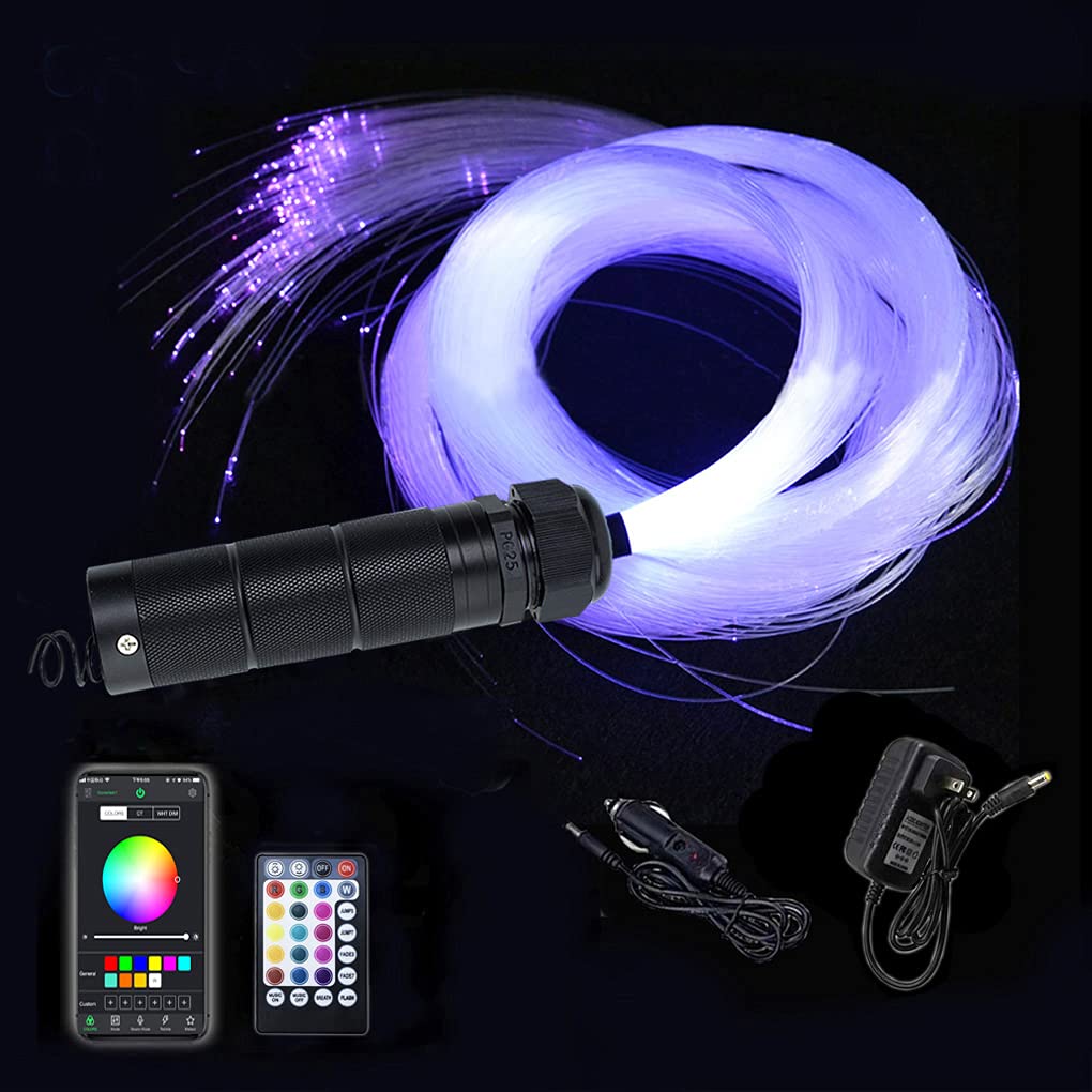 AZIMOM 6W RGBW Fiber Optic Star Ceiling Kit, 200pcs 6.5ft Strands, Bluetooth/APP & Remote Control, Music Sensor Light for Car & Home