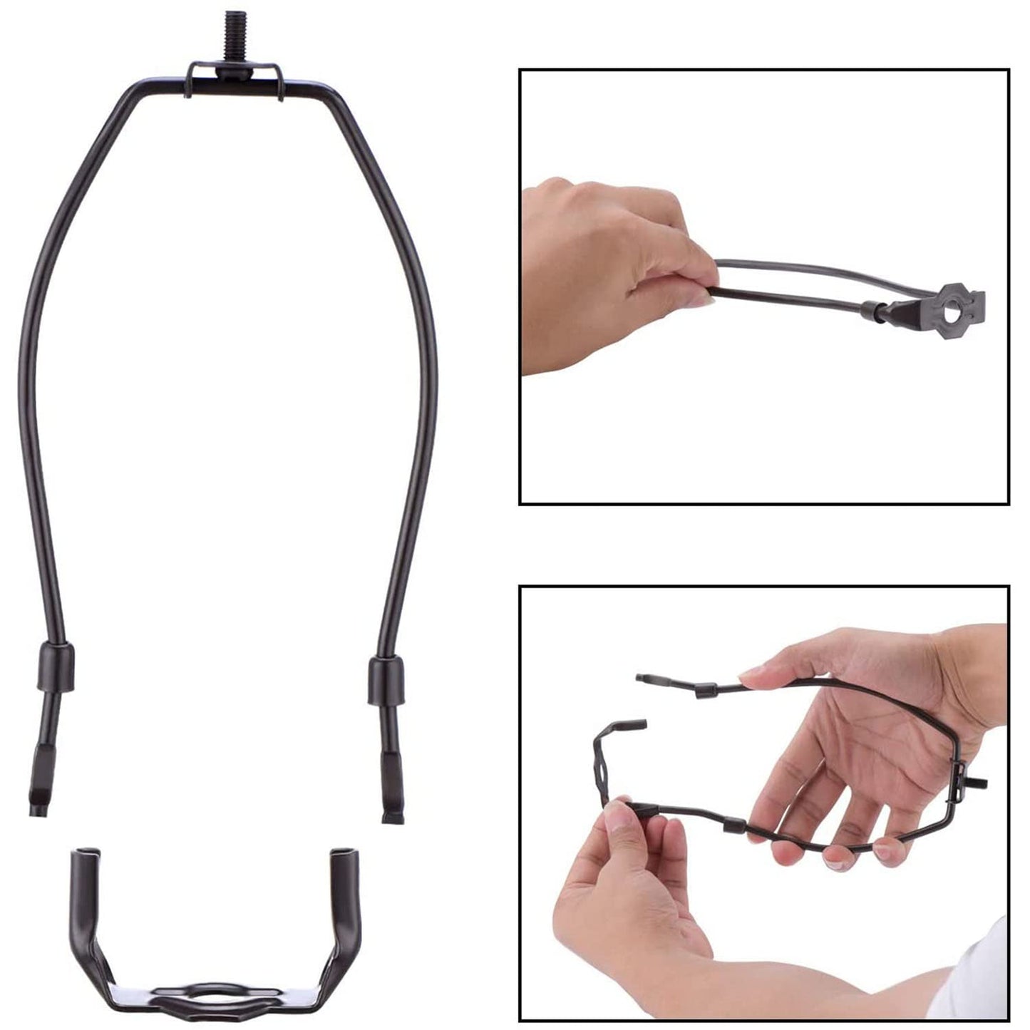 DGBRSM 10 Inch Lamp Harp Holder with 1-1/2 Inch Lamp Finial Oil Rubbed Black Steel Ball Knob Lamp Shade Finial for Table and Floor Lamps, Black