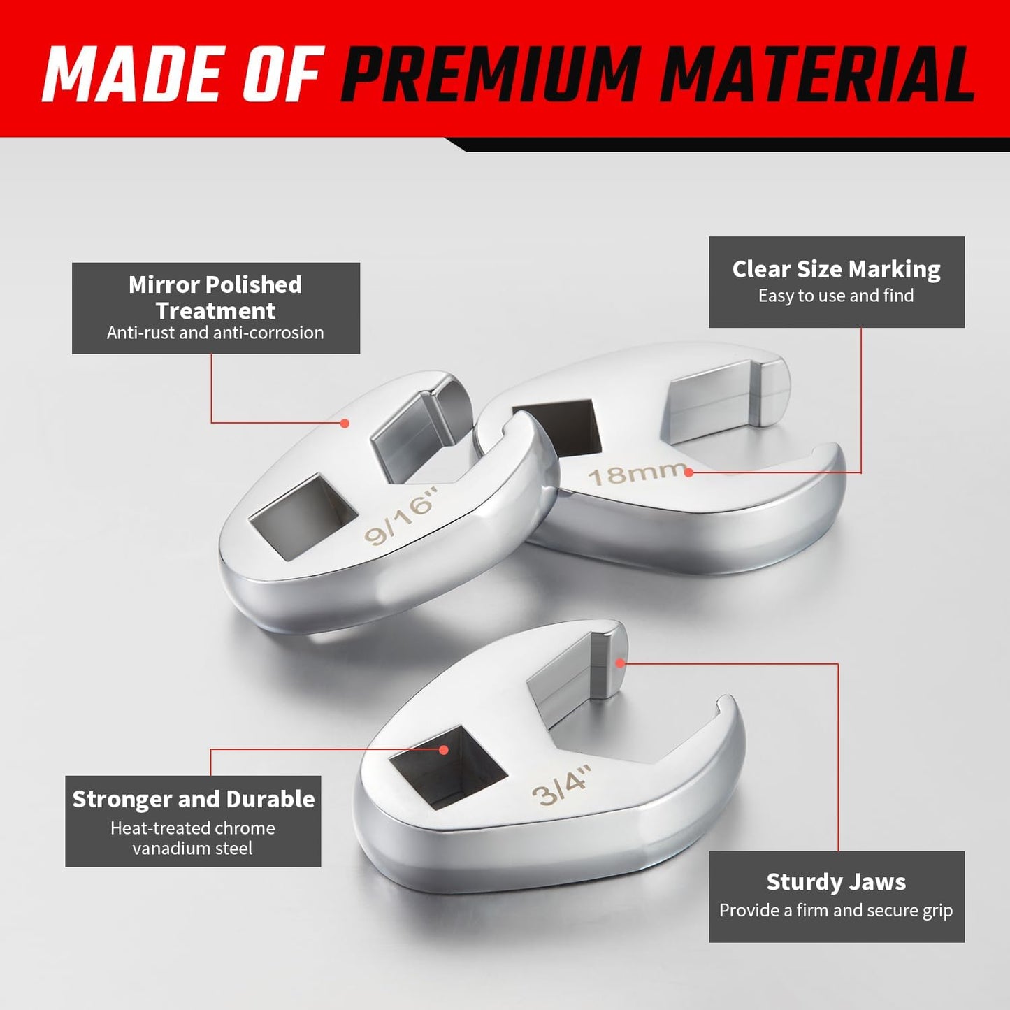 AKM 18-Piece 3/8" Drive Crowfoot Wrench Set, Cr-V Flare Nut Wrenches 6-Point SAE 3/8"-7/8" & Metric 10-22mm with Organizer Box