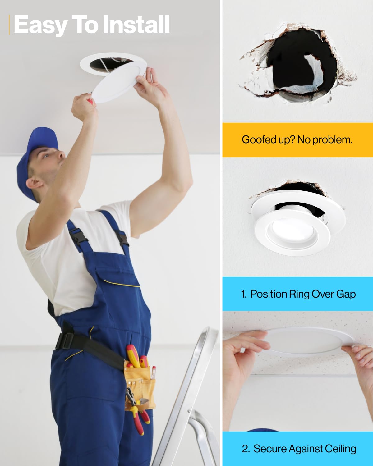 **Sunco 12-Pack Goof Rings for 6" Recessed Lights, White Flush Mount Trim Ring Covers, Paintable Matte Finish (8.6" OD, 6.2" ID)**