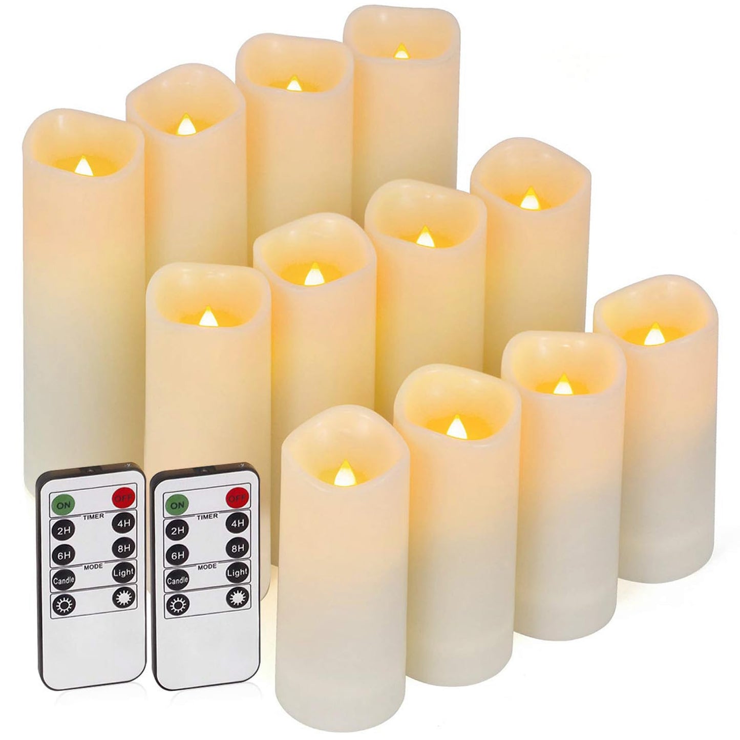 Enido 12-Pc Flameless LED Candles Set with Remote & Timer, Waterproof Outdoor Flickering Warm Lights, Battery Operated for Home & Party