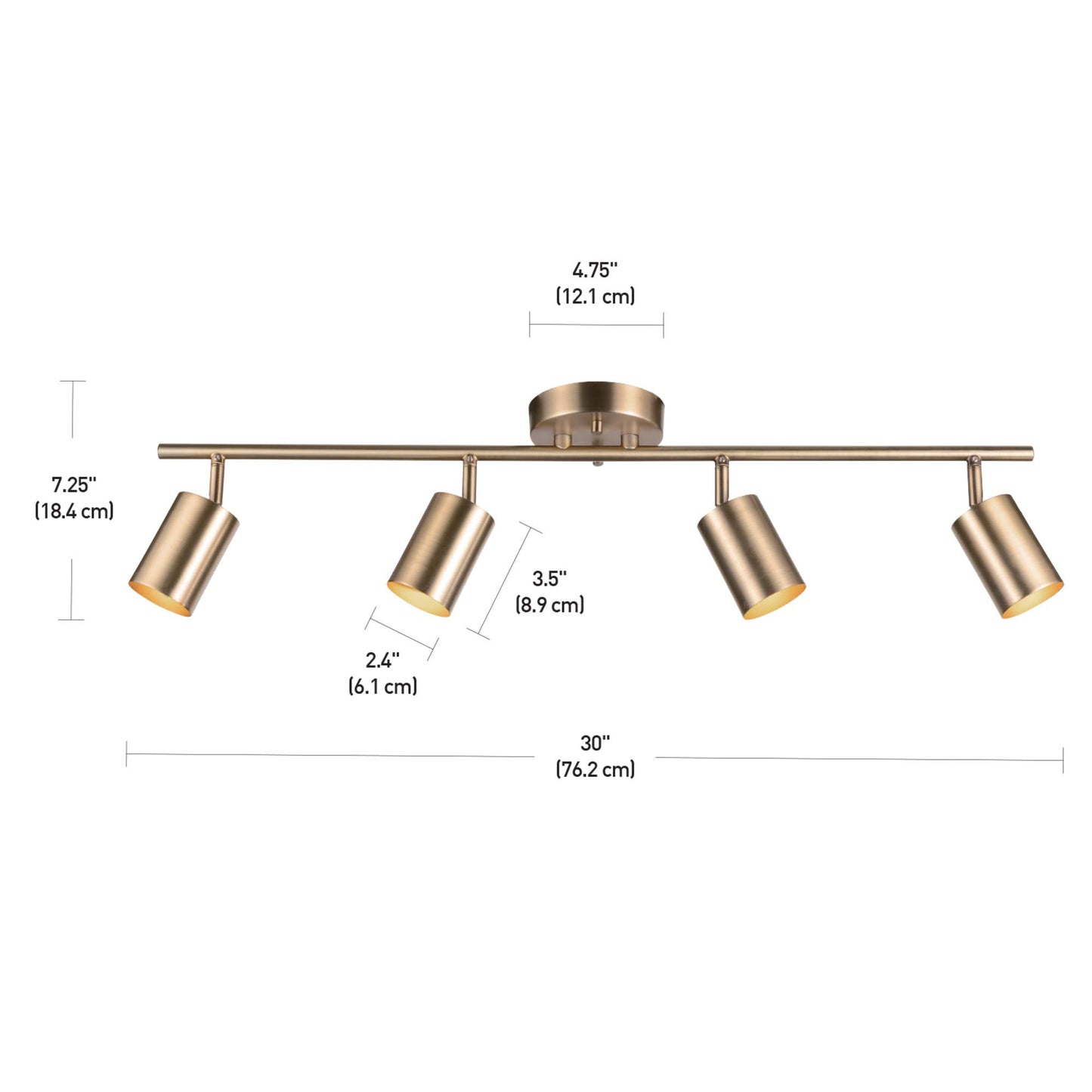 Globe Electric Pratt 4-Light Track Lighting, Matte Brass, Gold