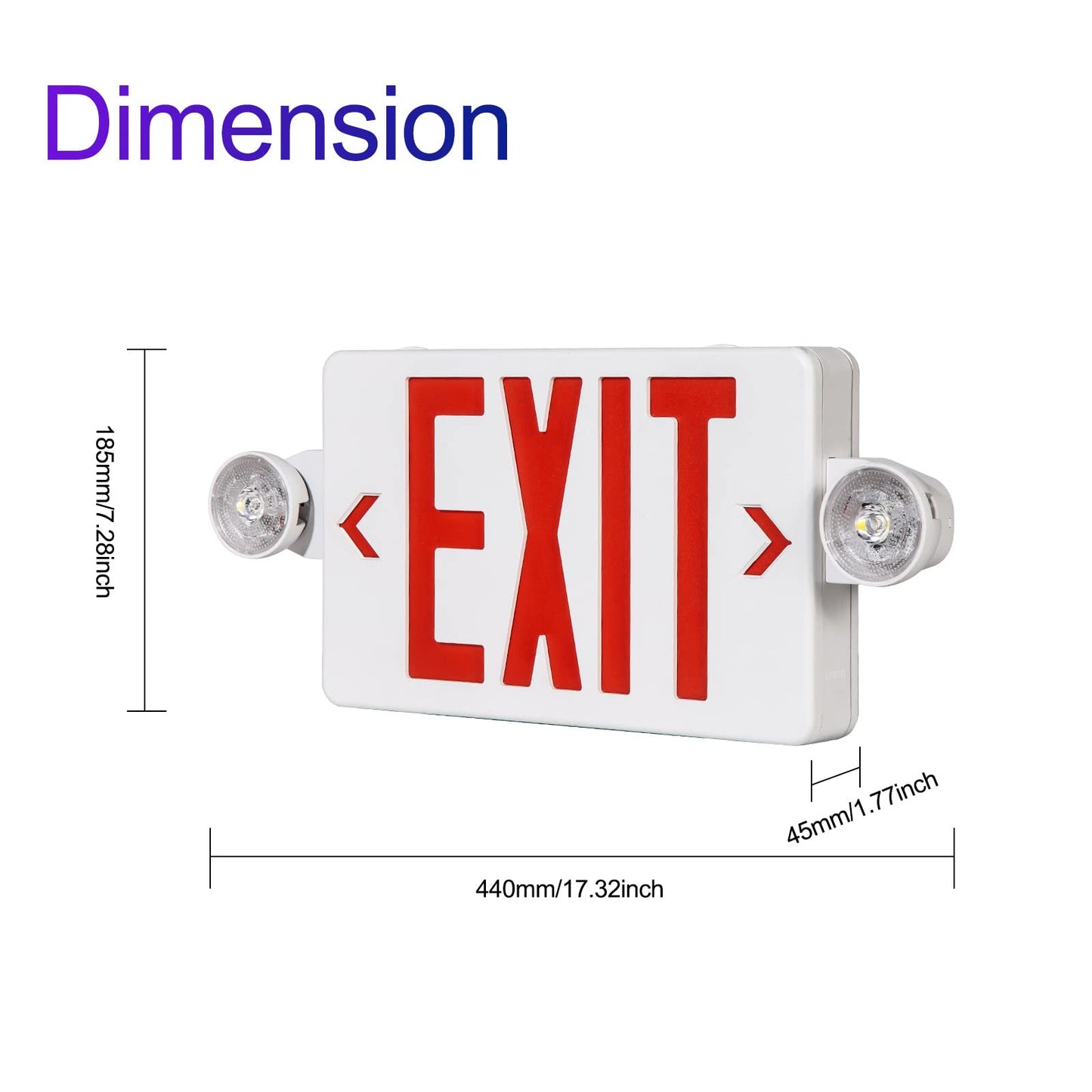 CM MZY LED Exit Sign with Emergency Lights, Red Letter, Battery Backup, 2 Adjustable Heads, AC 120V/277V, UL Certified, 1 Pack