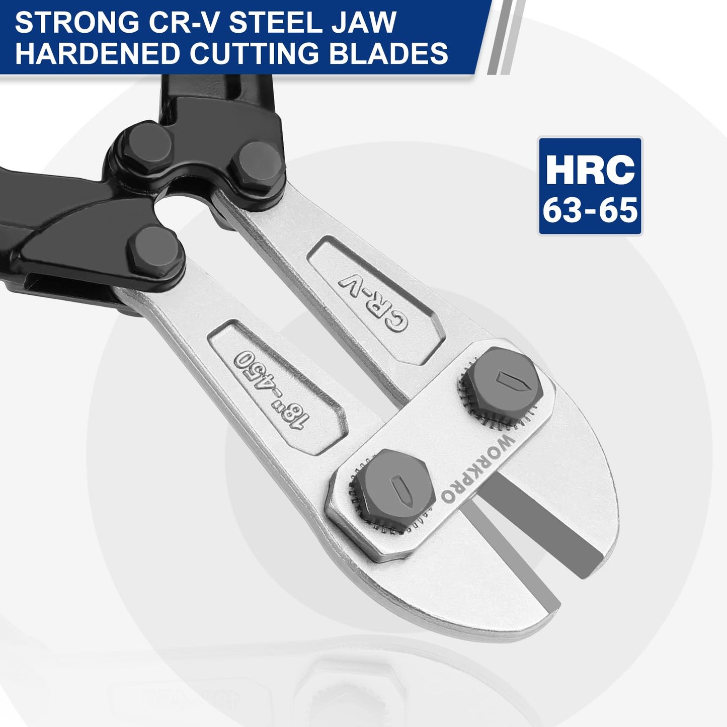 WORKPRO 18" Foldable Bolt Cutter with Comfort Grip, Chrome Vanadium Steel Blade for Rods, Bolts, Wires, Chains & Rivets