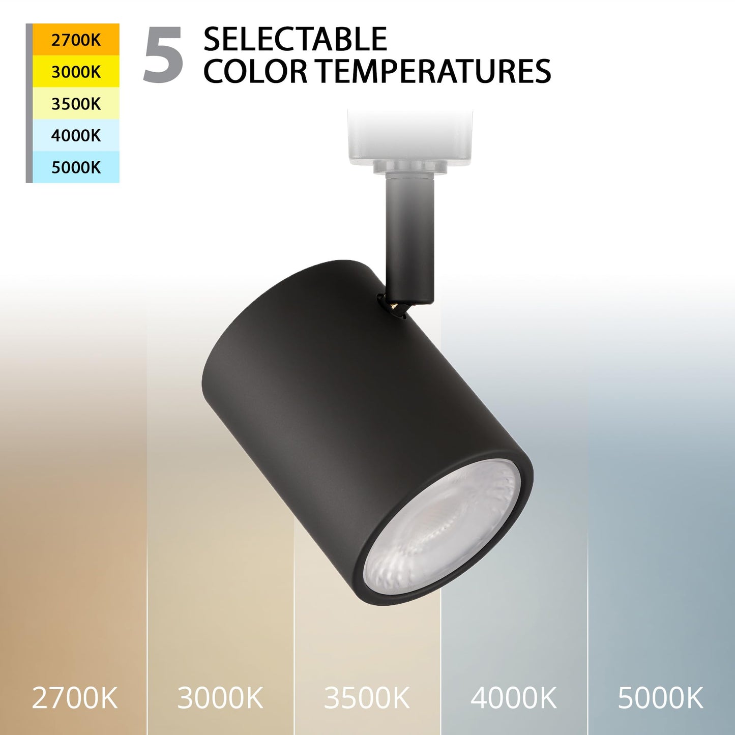 WAC Lighting Charge 8010 LED Adjustable Track Head 5-CCT Selectable 9W 865 Lumens Fully Dimmable in Black for H-Style 3 Wire Track (Pack of 6)