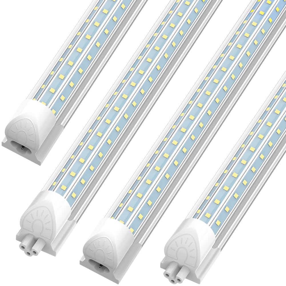SHOPLED 8FT LED Shop Light 90W 11700LM 6000K Cool White, 300° D-Shape, Linkable T8 Tube, 4-Pack for Garage, Workshop, Warehouse