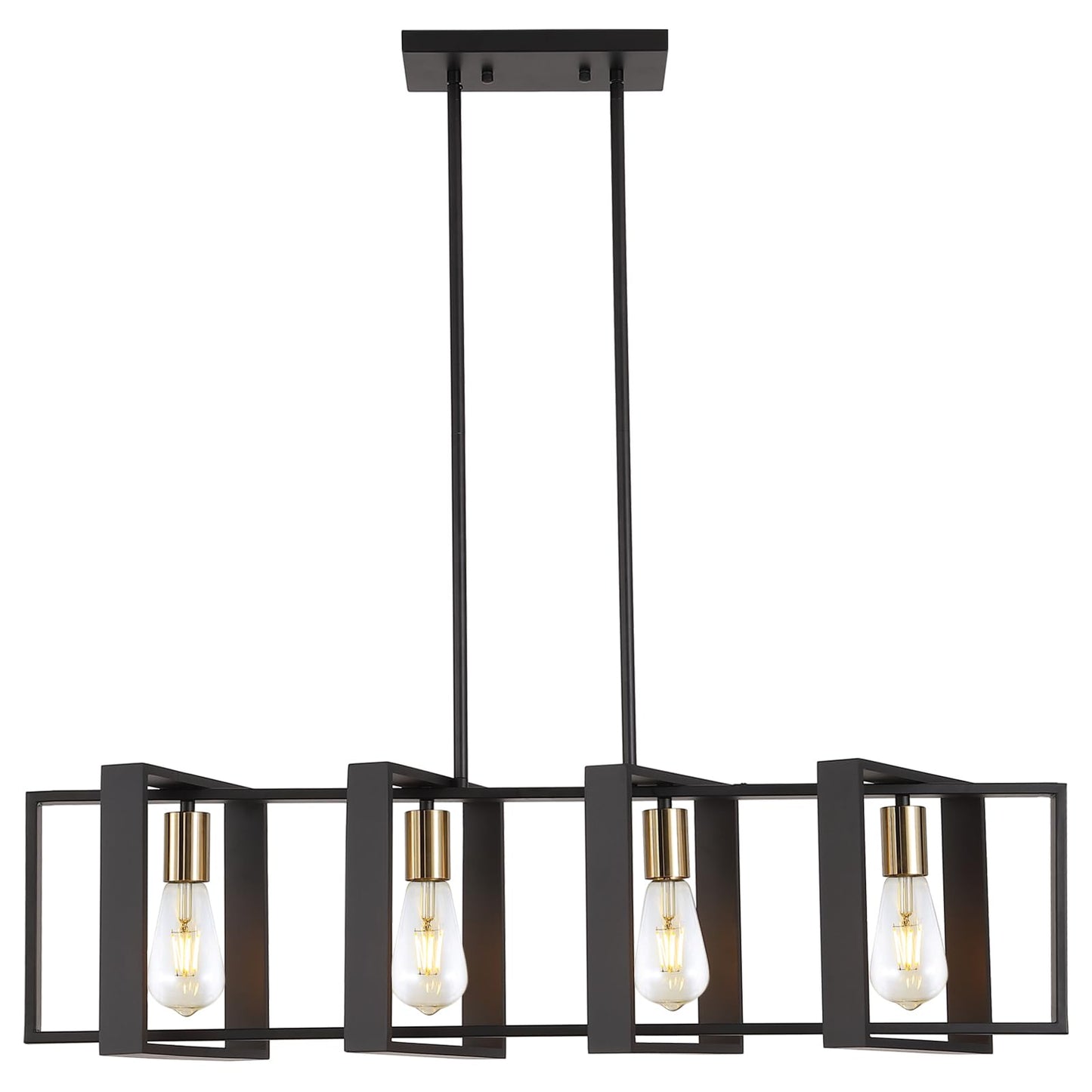 35.4" Kitchen Island Lighting Fixture, Dining Room 4 Lights Chandeliers, Black Wood+Metal Pendant Light for Foyer Hallway Living Room