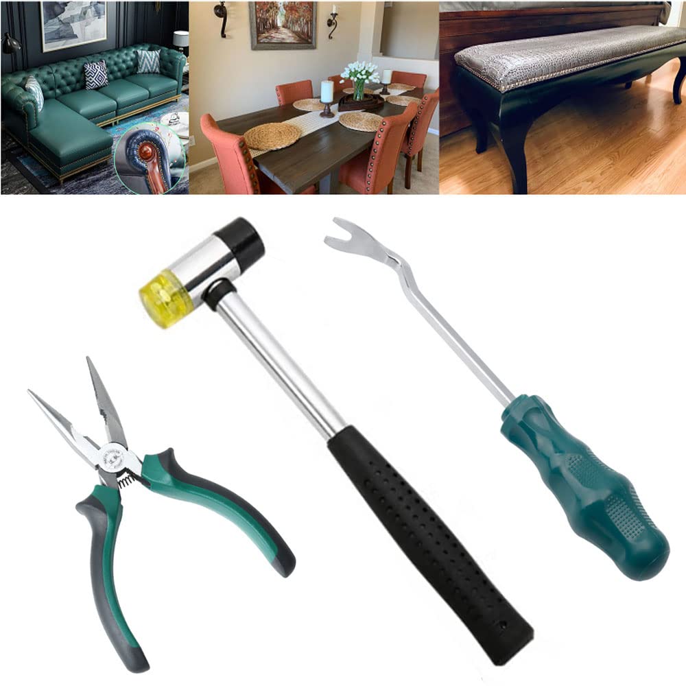 5-Piece Upholstery Tack Tool Set with Double-Faced Mallet, 2 Rubber Heads, Tack Lifter & Pliers for Sofa, Chair, Bed Furniture
