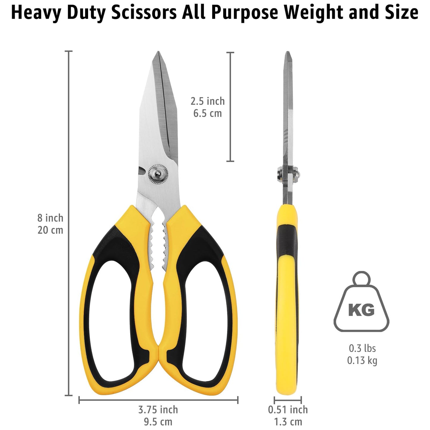 BoFuYuan 8" Heavy Duty Utility Scissors – Sharp Serrated Blades for Carpet, Cardboard, Wire, Leather, Fabric, Kitchen, Garden, Office, Craft