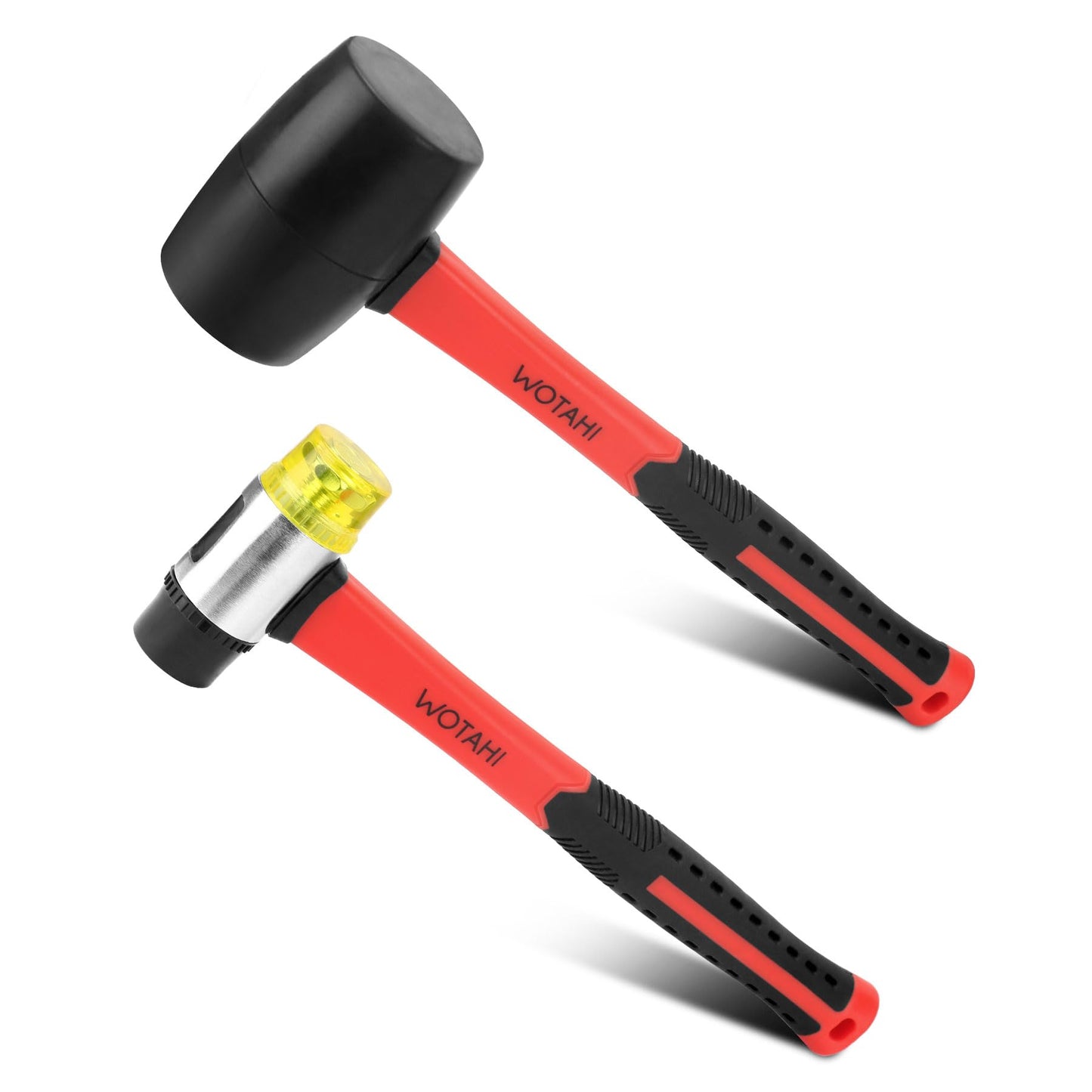 WOTAHI 2-Piece Hammer Set – 16oz Rubber Mallet & 35mm Double-Faced Soft Hammer, Solid Head, Soft Grip Fiberglass Handle