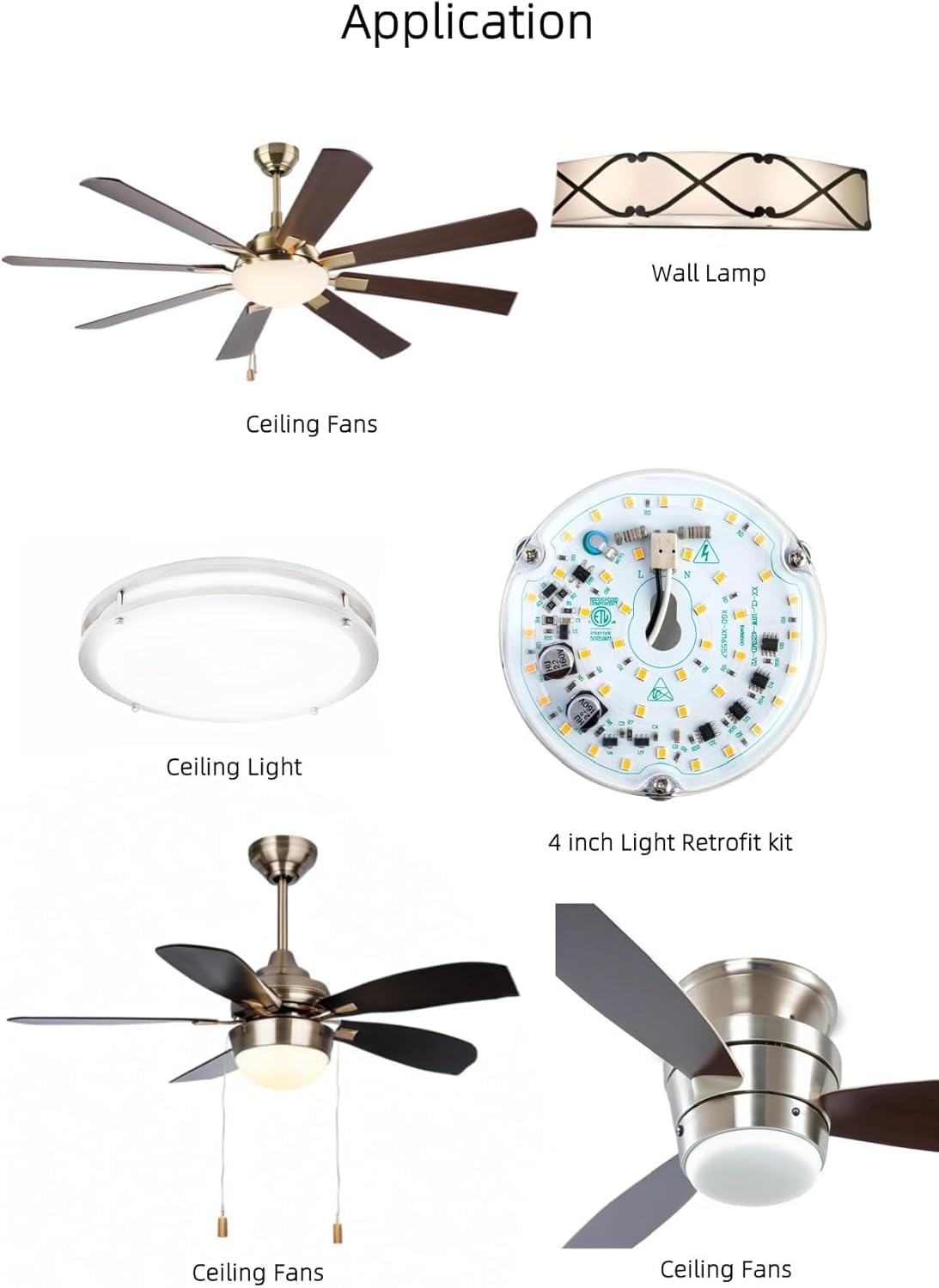 Ledytech 4 inch LED Retrofit Light Kit for Ceiling Fan Light Replacement Panel PCB 18W 6000K 2200LM 120V CRI90 Dimmable ETL (White 6000K)