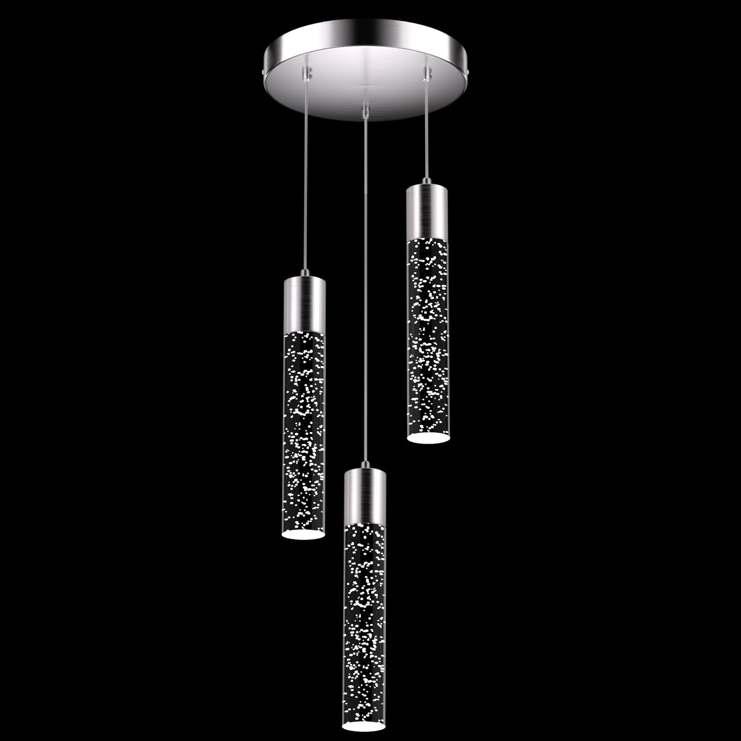 Esfos 3-Light Pendant Ceiling Light for Kitchen Island, Brushed Nickel with Crystal Bubble, Integrated LED 6500K Modern Hanging Light