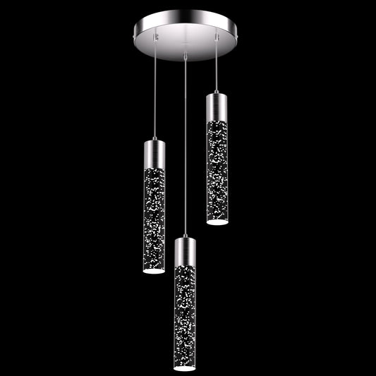 Esfos 3-Light Pendant Ceiling Light for Kitchen Island, Brushed Nickel with Crystal Bubble, Integrated LED 6500K Modern Hanging Light