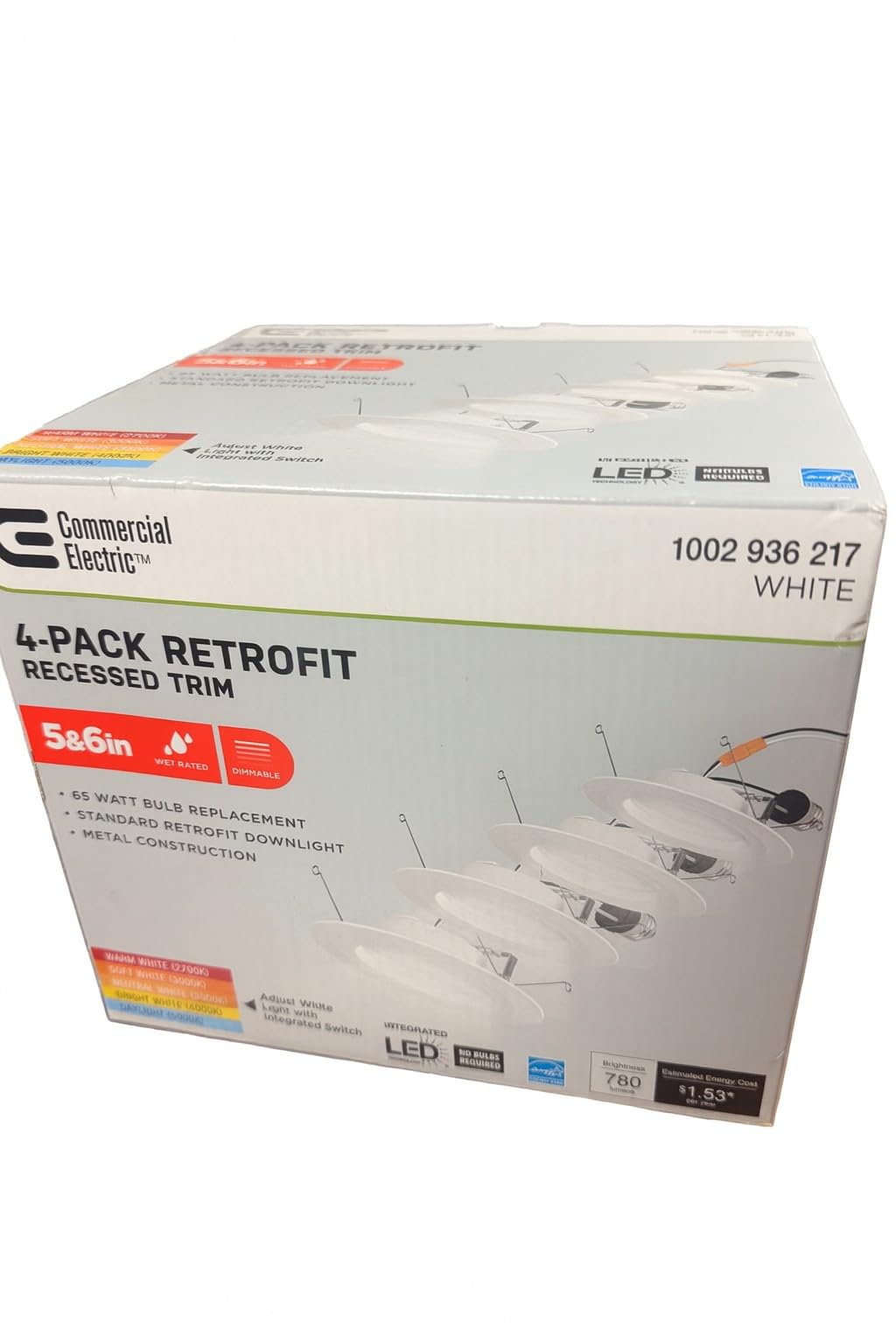 Commercial Electric 5/6 in. Matte White Integrated LED Recessed Trim 5-Ways Color Changing with Switch