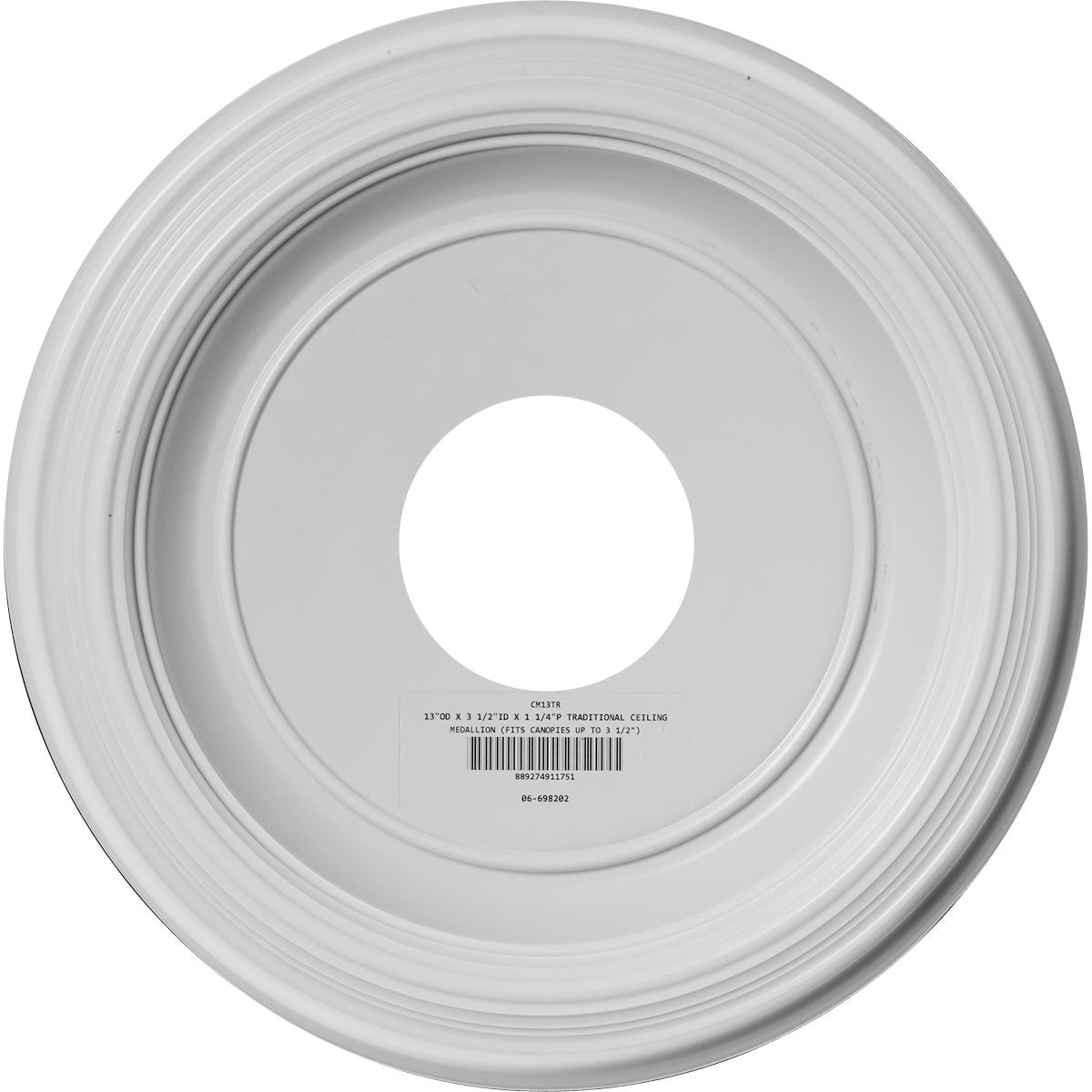 13"OD x 3 1/2"ID x 1 1/4"P Traditional Thermoformed PVC Ceiling Medallion (Fits Canopies up to 7 1/2")