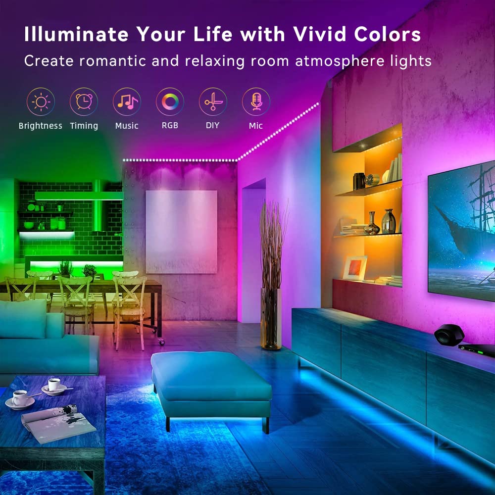 Lcutml 100FT Smart LED Strip Lights (2x50ft) RGB Music Sync with 40-Key Remote, Multi-Color LED Lights for Bedroom & Christmas Decor