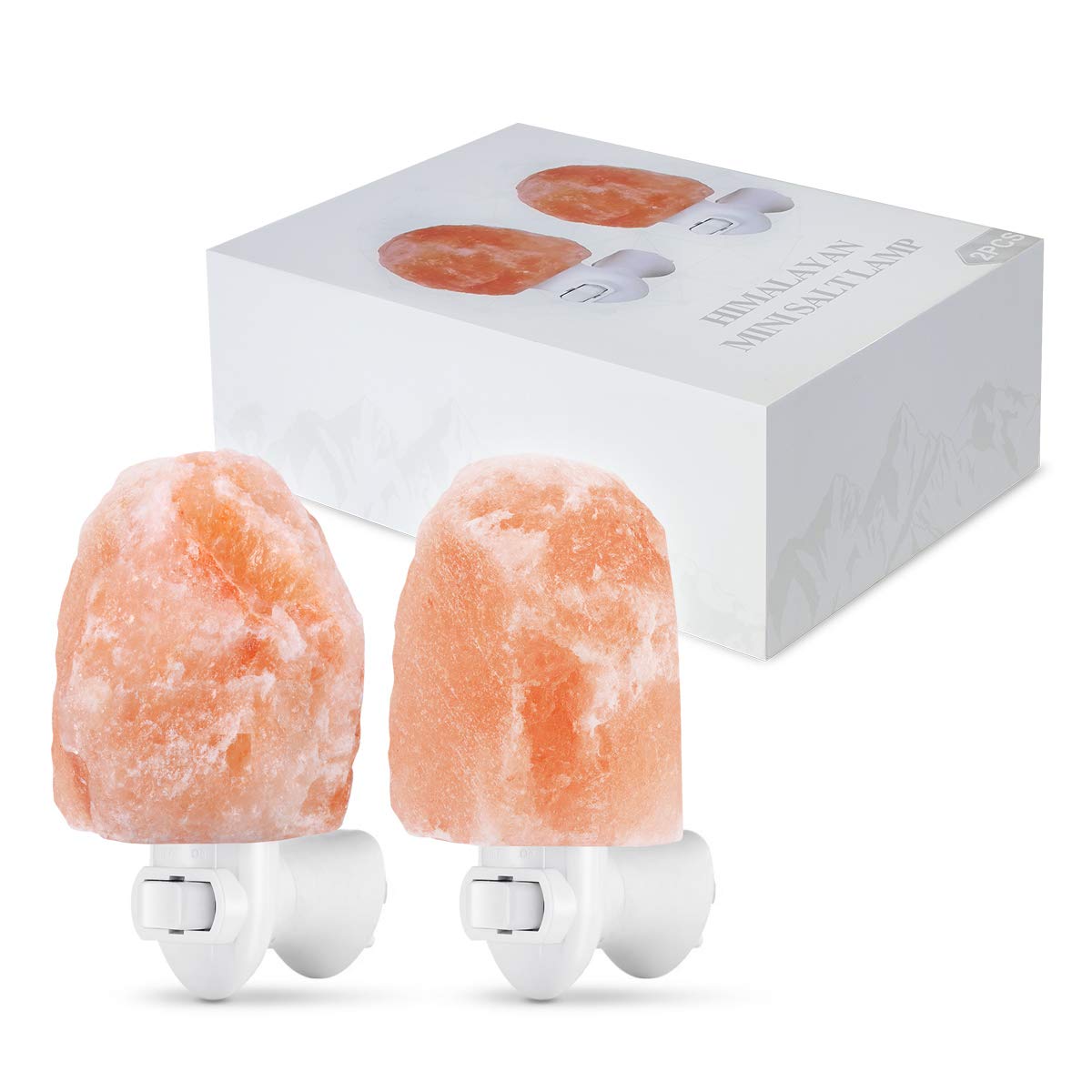 AMIR Upgraded Himalayan Salt Lamp 2 Pack – Natural Crystal Salt Night Light with 4 Bulbs, Mini Hand Carved, UL Wall Plug Decor