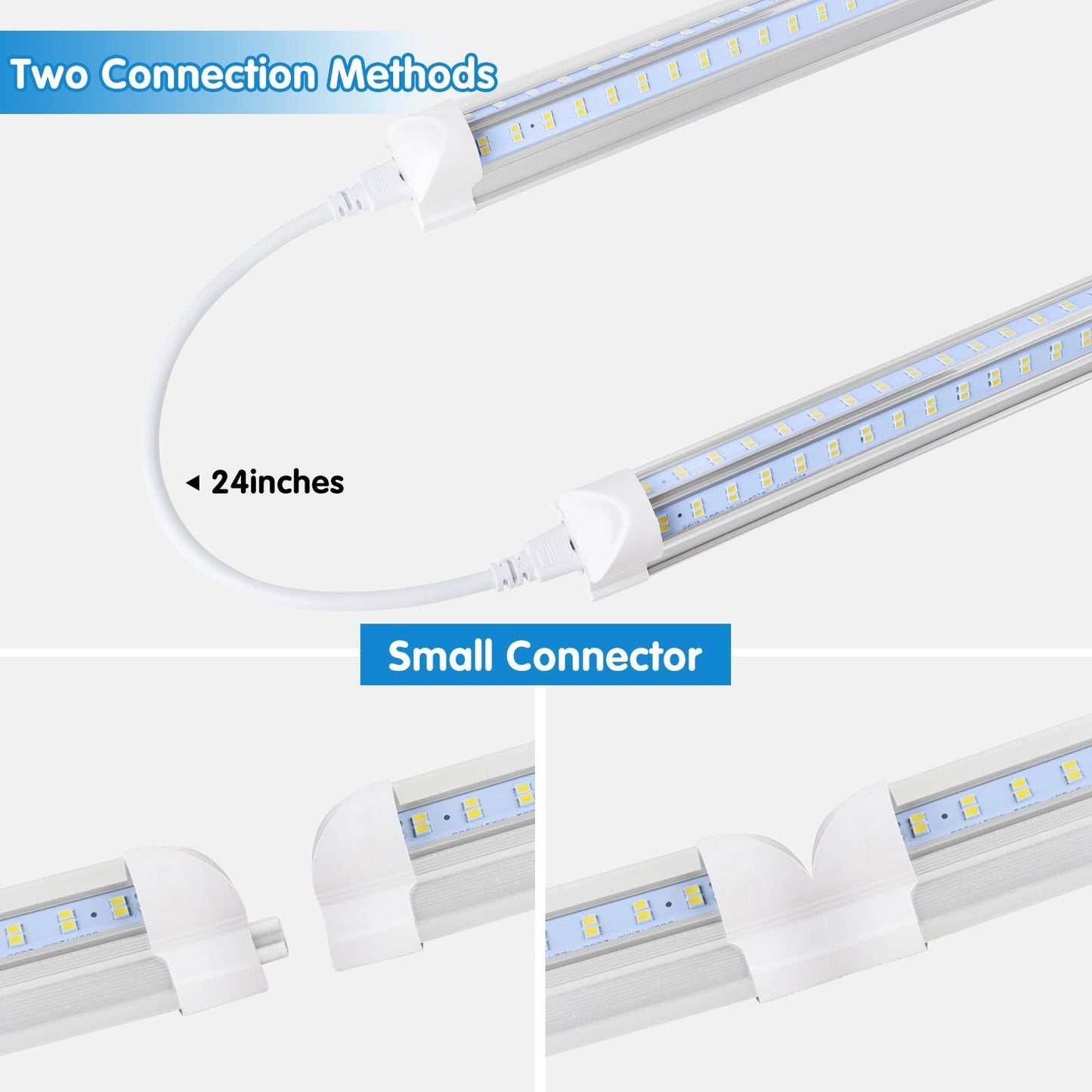 4-Pack 4FT LED Shop Lights 50W 6500K 7000LM Linkable V-Shape, Clear White, Commercial Garage, Workshop, Warehouse, Workbench Lighting